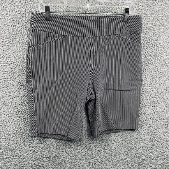 Chicos Perfect Stretch Shorts Womens 2 Large Short Black White Stripe Pull On - Picture 1 of 12